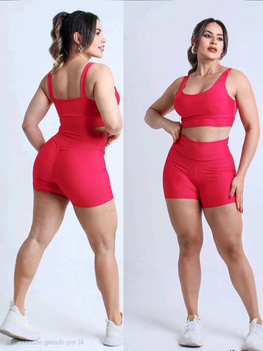 Conjunto Fitness Short Empina Bumbum e Top Cropped em Suplex Premium
