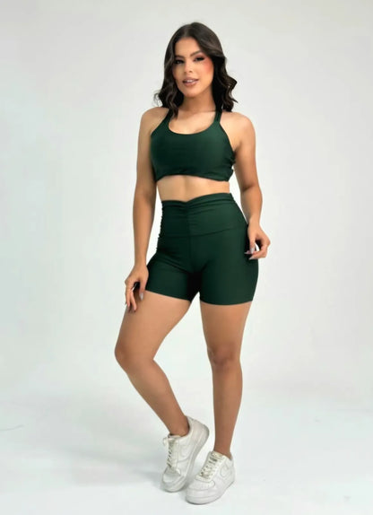 Conjunto Fitness Feminino Short e Top Nadador Costas X em Suplex – Le Pink