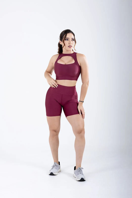 Conjunto Fitness Short e Top Decote Vazado em Suplex Premium Le Pink