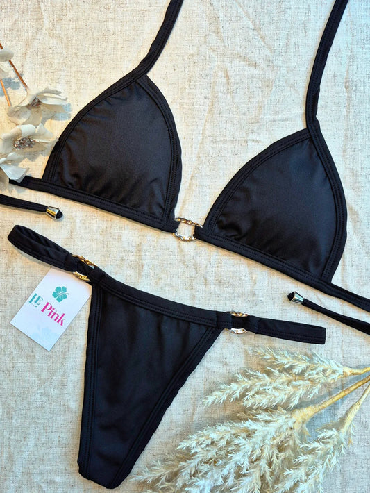 Biquíni Cortininha Fita com Miçangas e Calcinha Tanga – Le Pink