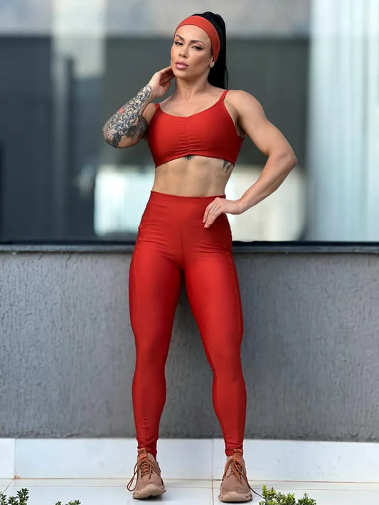 Conjunto Fitness Legging com Bolso e Top de Alta Compressão – Le Pink