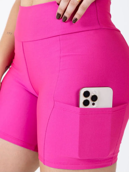 Conjunto Fitness Short Ciclista com Bolso e Top Alcinha - Le Pink