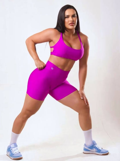Conjunto Fitness Short Cintura Alta e Top com Costas Cross de Alta Compressão – Le Pink