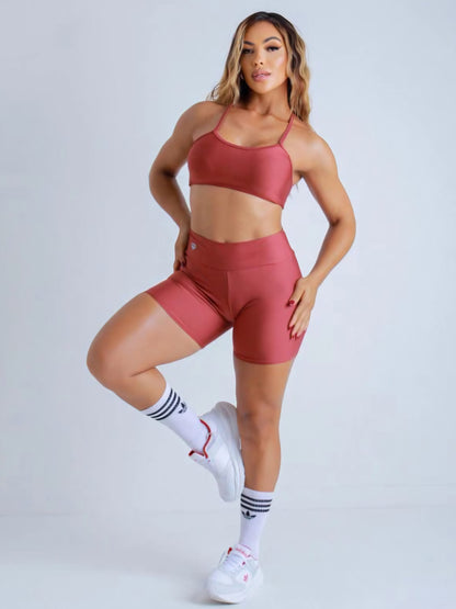 Conjunto Fitness Short Cintura Alta e Top Nadador de Alta Compressão – Le Pink