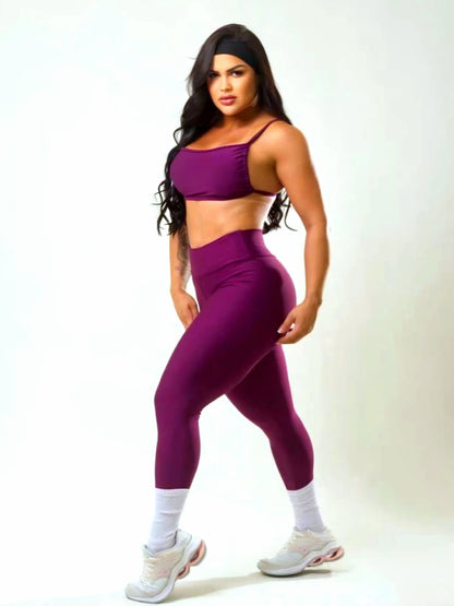 Conjunto Fitness Legging Cintura Alta e Top Ajustável com Amarração de Alta Compressão – Le Pink