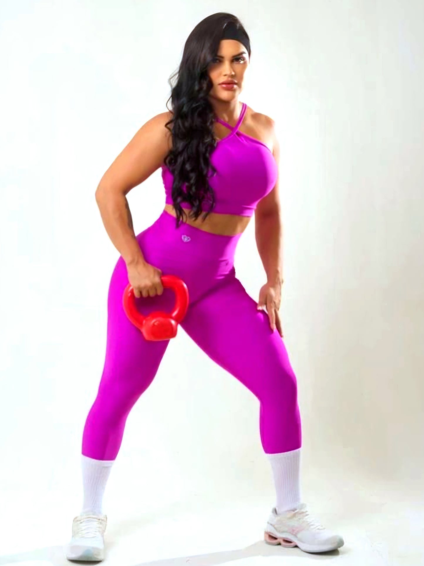 Conjunto Fitness Top Halter Cross e Legging Cintura Alta em Suplex Premium de Alta Compressão – Le Pink