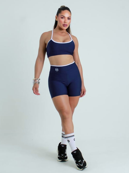 Conjunto Fitness Short Cintura Alta e Top com Alças Finas Contrastantes em Suplex Premium – Le Pink