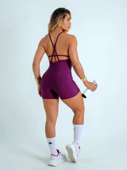 Macaquinho Fitness Curto com Costas Cross em Suplex Premium de Alta Compressão – Le Pink