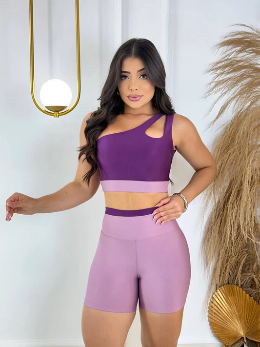 Conjunto Fitness Feminino Short e Top Gota Bicolor de Alta Compressão