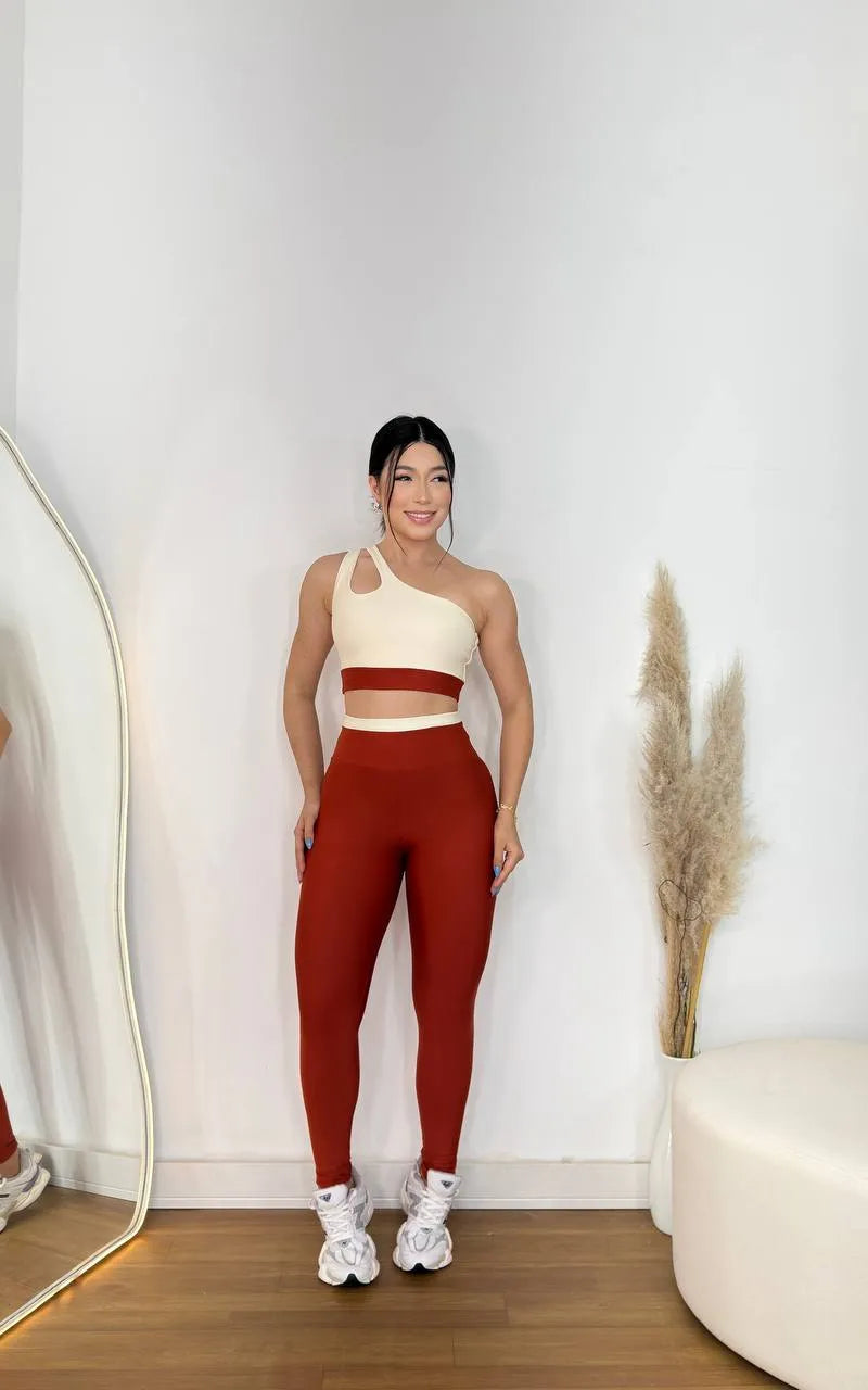Conjunto Fitness Feminino Legging Bicolor com Top Gota de Alta Compressão