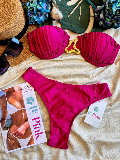 Biquíni Tomara que Caia Drapeado com Tanga – Le Pink