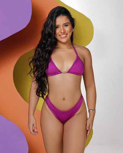 Biquíni Cortininha com Tanga e Detalhe Dourado – Noronha Le Pink