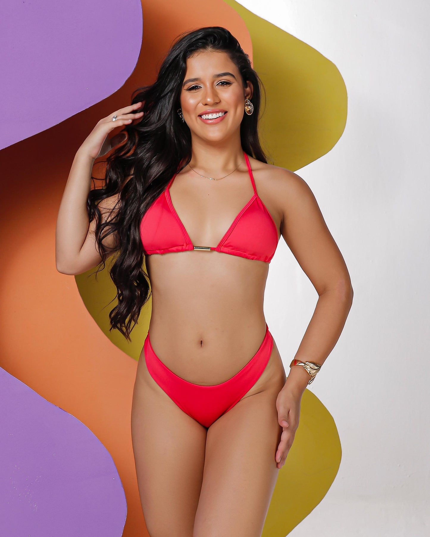 Biquíni Cortininha com Tanga e Detalhe Dourado – Noronha Le Pink