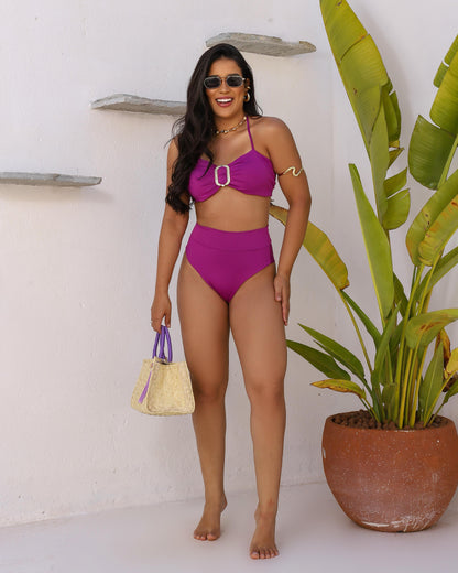 Biquíni Ludi Top Meia-Taça com Argola Dourada e Calcinha Hot Pant