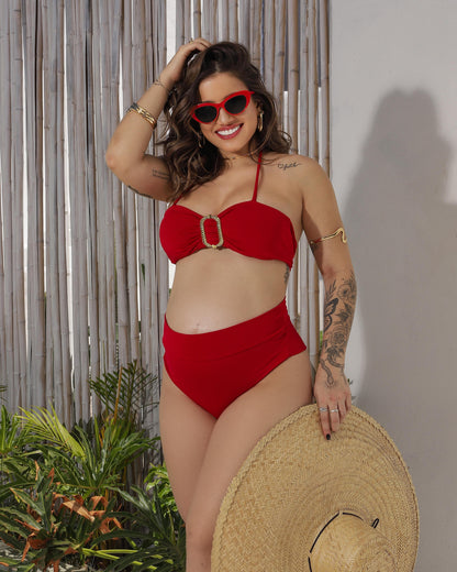 Biquíni Ludi Top Meia-Taça com Argola Dourada e Calcinha Hot Pant