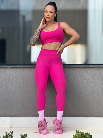 Conjunto Fitness Feminino Legging e Top Clássico em Poliamida de Alta Compressão