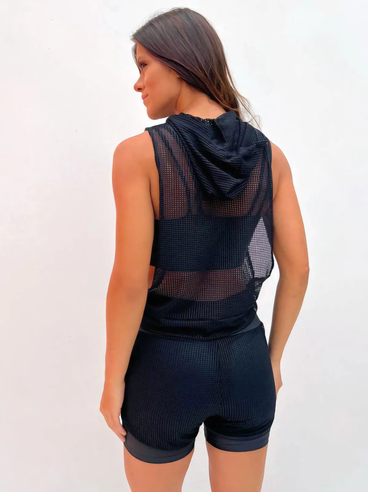 Blusa Fitness Regata com Capuz em Tela Arrastão Le Pink