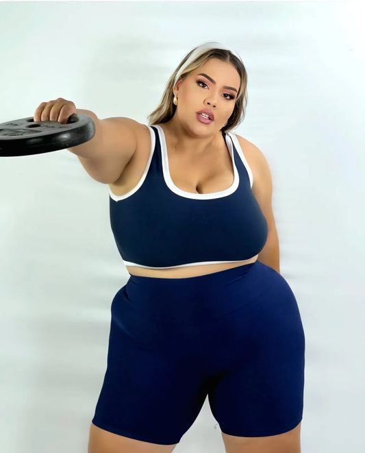 Conjunto Fitness Plus Size Short e Top Viés Contrastante em Suplex Premium – Le Pink