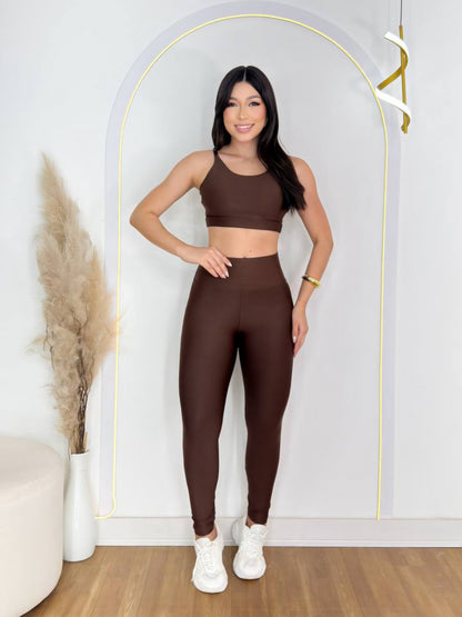 Conjunto Fitness Legging e Top Alça Básico de Alta Compressão