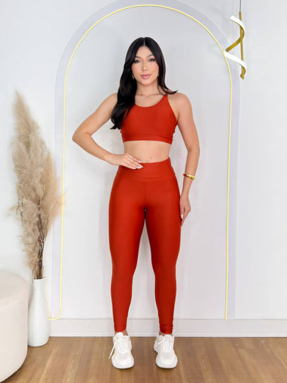 Conjunto Fitness Legging e Top Alça Básico de Alta Compressão