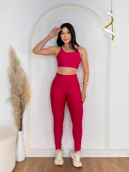 Conjunto Fitness Legging e Top Alça Básico de Alta Compressão
