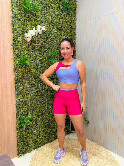 Conjunto Glow com Top e Short de Alta Compressão – Le Pink