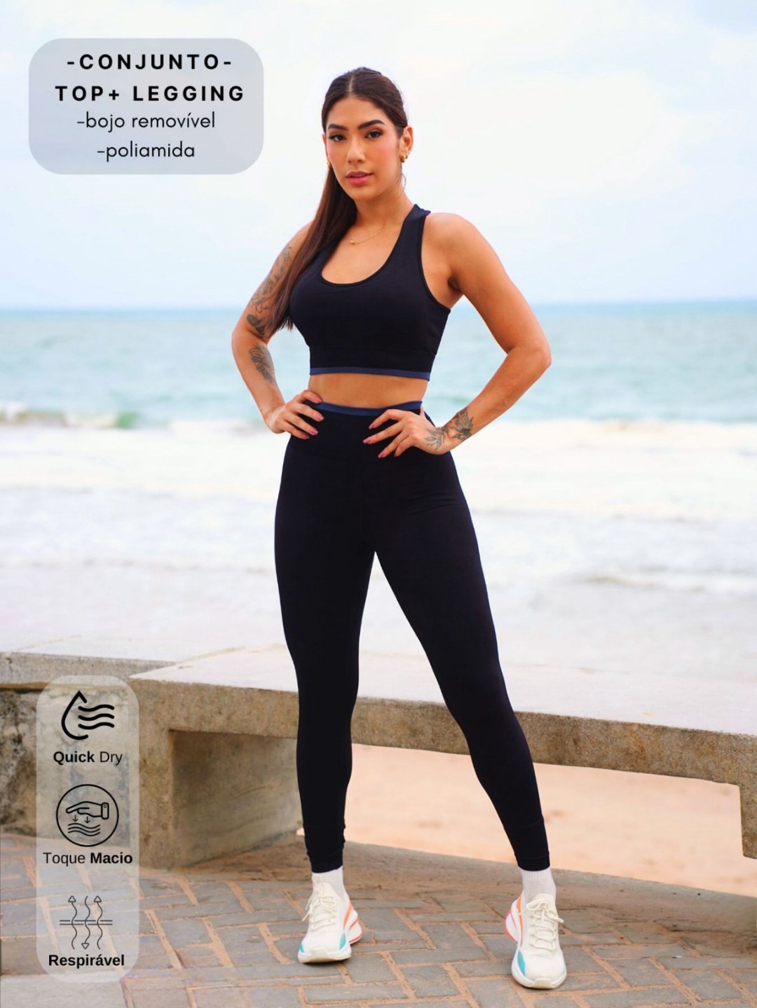 Conjunto Fitness Canelado Bicolor de Alta Compressão com Top e Leg – Le Pink