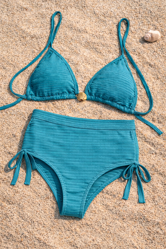 Biquíni Hot Pant Texturizado com Top Cortininha e Ajuste Lateral – Le Pink