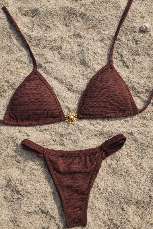 Biquíni Cortininha Fita com Regulagem Texturizado com Acessório Central – Le Pink