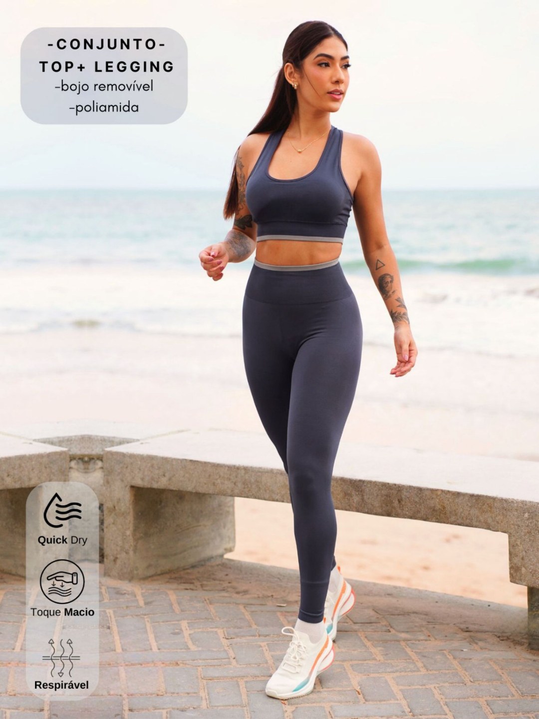 Conjunto Fitness Canelado Bicolor de Alta Compressão com Top e Leg – Le Pink
