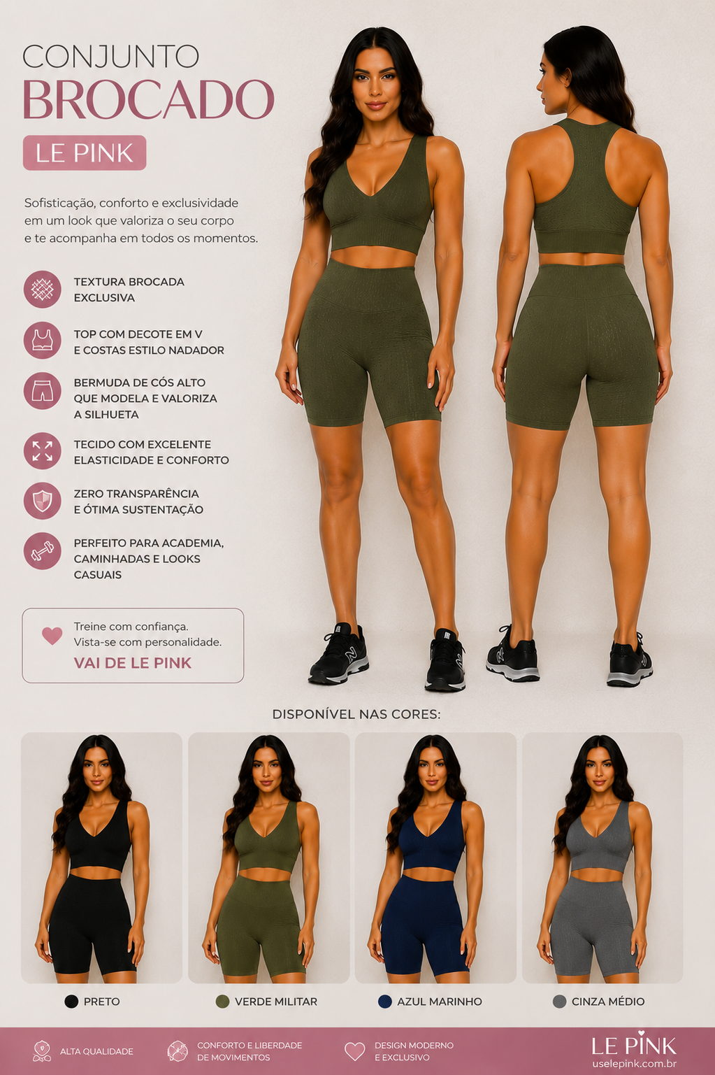 Conjunto Fitness Short Brocado - Le Pink