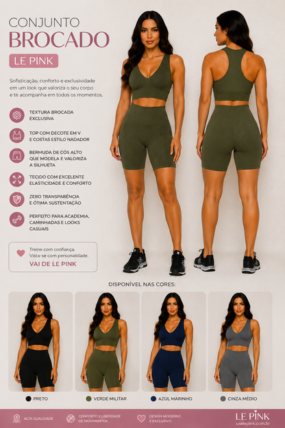 Conjunto Fitness Short Brocado - Le Pink