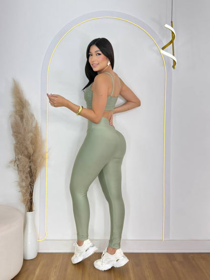 Conjunto Fitness Legging e Top Alça Básico de Alta Compressão